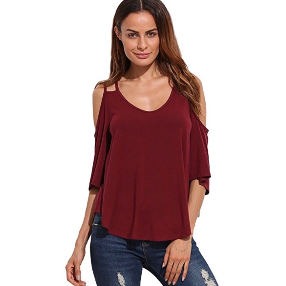 NEW burgundy open shoulder backless loose fit top